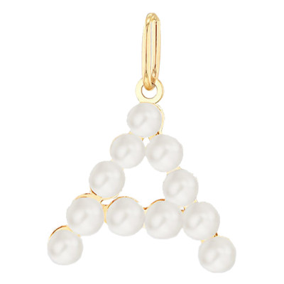 Pendentif Lettre A, Perles & Or jaune 375 - Emanessence