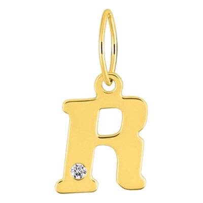 Pendentif lettre R, Or jaune 750 et diamant - Emanessence
