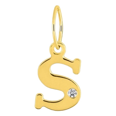 Pendentif lettre S, Or jaune 750 et diamant - Emanessence