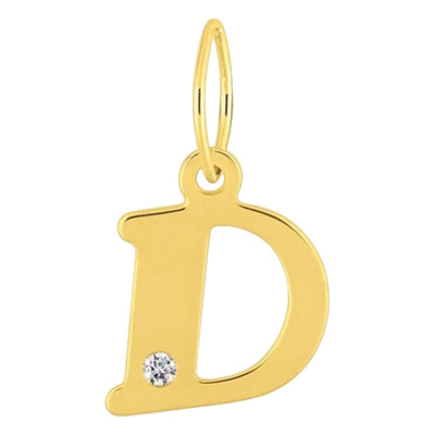 Pendentif lettre D, Or jaune 750 et diamant - Emanessence