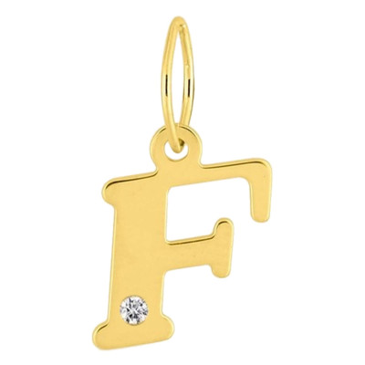 Pendentif lettre F, Or jaune 750 et diamant - Emanessence