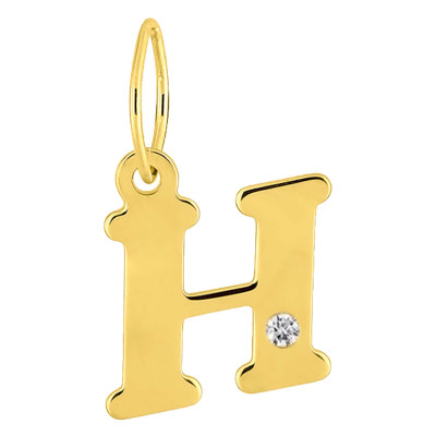 Pendentif lettre H, Or jaune 750 et diamant - Emanessence
