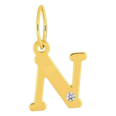 Pendentif lettre N, Or jaune 750 et diamant - Emanessence