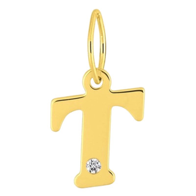 Pendentif lettre T, Or jaune 750 et diamant - Emanessence