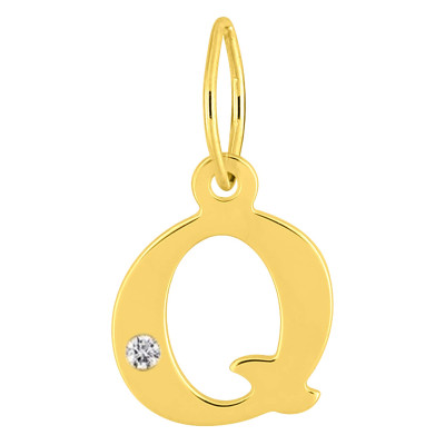 Pendentif lettre Q, Or jaune 750 et diamant - Emanessence