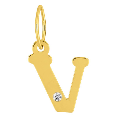 Pendentif lettre V, Or jaune 750 et diamant - Emanessence