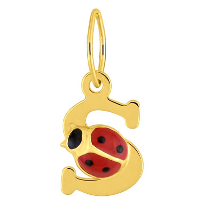 Pendentif initiale S et coccinelle, Or jaune 375 - Emanessence