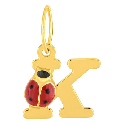 Pendentif initiale K et coccinelle, Or jaune 375 - Emanessence