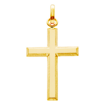 Pendentif Croix Polie Bords Biseautés, Or Jaune 750, 16x26mm - Emanessence