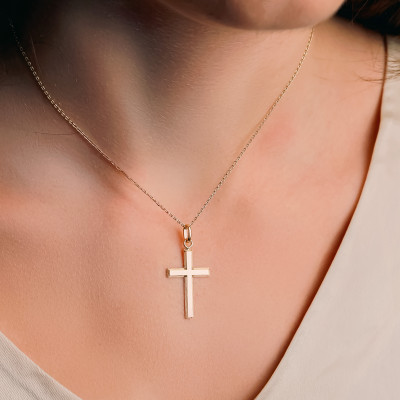 Pendentif Croix Bords Biseautés, Or Jaune 750, 18x30mm - Emanessence
