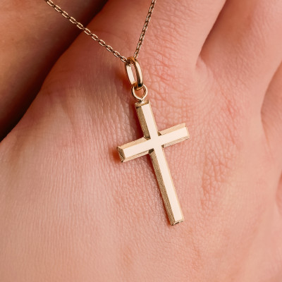 Pendentif Croix Biseautée, Or Jaune 750, 14x24mm - Emanessence
