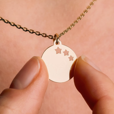 Pendentif jeton aux 3 étoiles, Or jaune, 15mm - Emanessence