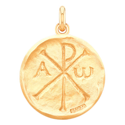 Médaille Chrisme martelée, Or Jaune 750, 15 mm à 22 mm - Becker