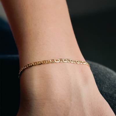 Bracelet Maille Marine Plate Massive Or jaune 750, 19 cm - Manillon