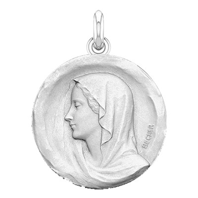 Médaille Vierge Regina Ronde, Or Blanc 750, 15 à 22 mm - Becker