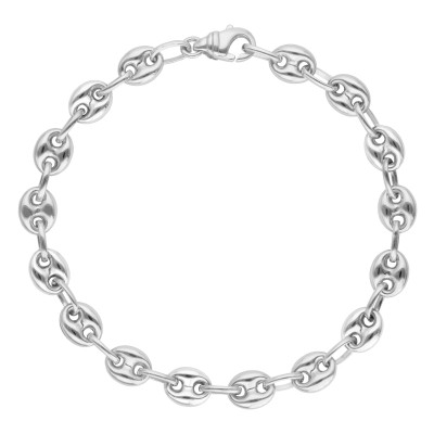 Bracelet Grain de Café Creux, Or blanc 750, 17 cm - Manillon