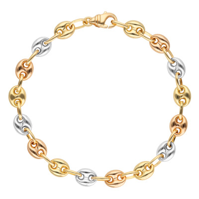 Bracelet Grain de Café Creux, 3 Ors 750, 17 cm - Manillon