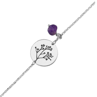 Bracelet Médaille & Améthyste, Argent - Emanessence