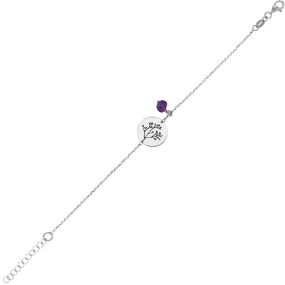 Bracelet Médaille & Améthyste, Argent - Emanessence