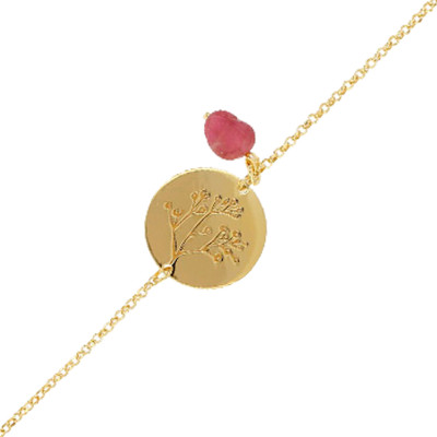 Bracelet Médaille & Tourmaline, Argent Doré - Emanessence
