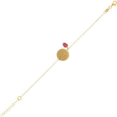 Bracelet Médaille & Tourmaline, Argent Doré - Emanessence