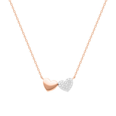 Collier Coeurs Double, 2 Ors 375 & Diamants 0,08 ct - Aurora