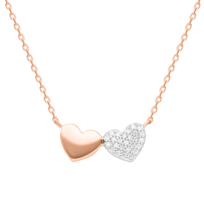 Collier Coeurs Double, 2 Ors 375 & Diamants 0,08 ct - Aurora