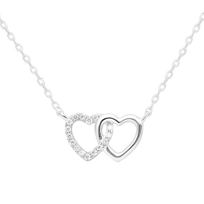 Collier Coeurs Enlacés, Or Blanc 375 & Diamants 0,06 ct - Aurora