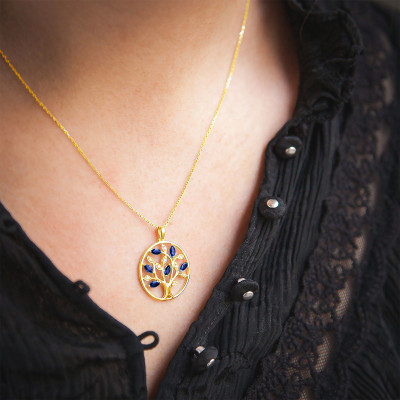 Pendentif Arbre de Vie Diamants & Saphirs, Or jaune, 20mm - Aurora