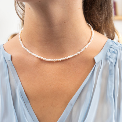 Collier Perles Blanches & Argent 925 Doré - Emanessence