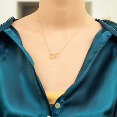 Collier Double Coeur, Plaqué Or & Oxyde, 42 cm - Emanessence