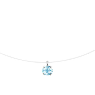 Collier fil nylon serti griffe, Aigue Marine et Or blanc 375 - Aurora