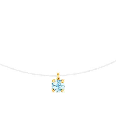 Collier fil nylon serti griffe, Aigue Marine et Or jaune 375 - Aurora