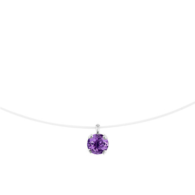 Collier fil nylon serti griffe, Améthyste et Or blanc 375 - Aurora
