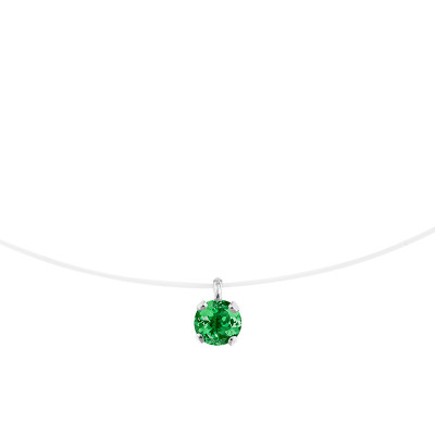 Collier fil nylon serti griffe, Diopside et Or blanc 375 - Aurora