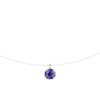 Collier fil nylon serti griffe, Tanzanite et Or blanc - Aurora
