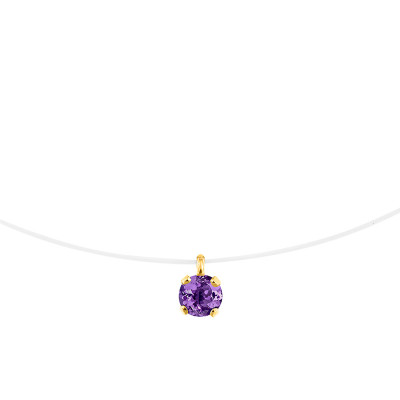Collier fil nylon serti griffe, Améthyste et Or jaune 375 - Rosatella