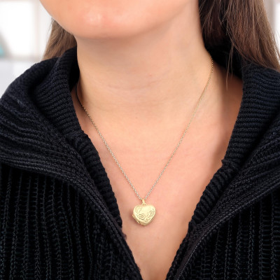 Pendentif Photo Coeur & Fleurs, Or Jaune 750, 18x19mm - Emanessence