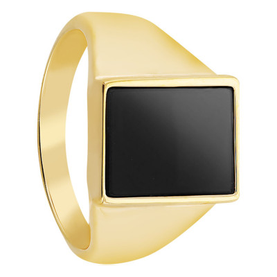 Chevalière Onyx Noir, Plaqué Or Jaune, 11 x 13 mm - Imperium