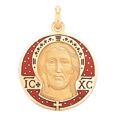 Médaille Christ Byzantin, Email Rouge & Or Jaune 750, 22 mm - Becker