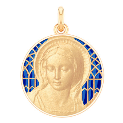 Médaille Vierge Amabilis, Email Bleu & Or Jaune 750, 22 mm - Becker