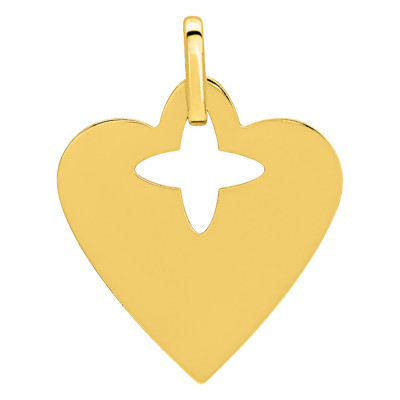 Pendentif Coeur & Croix, Or jaune 750 - Emanessence