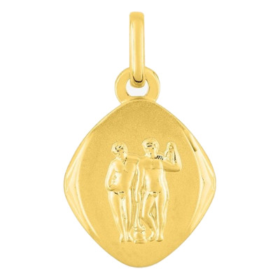 Médaille signe zodiaque Gémeaux, Or Jaune 750, 14x16mm - Emanessence