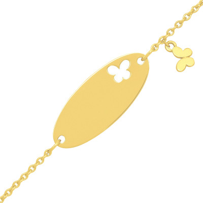 Gourmette Bébé Papillons, Or jaune 375, 12 à 14cm - Bambins