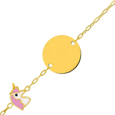 Gourmette Bébé Licorne, Or jaune 750 & Email, 12 à 14cm - Bambins