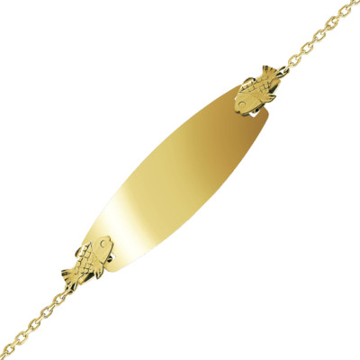 Gourmette Enfant Plaque Tonneau Poisson, Or Jaune 375, 12 à 14 cm & 14 à 16 cm - Bambins
