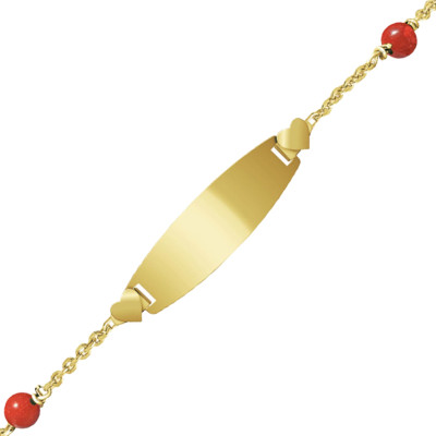 Gourmette bébé Plaque Tonneau Coeur Corail & Or Jaune 375, 12 à 14 & 14 à 16 cm - Bambins