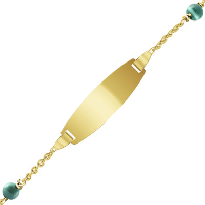 Gourmette bébé Plaque Tonneau Malachites & Or Jaune 375, 14 à 16cm - Bambins