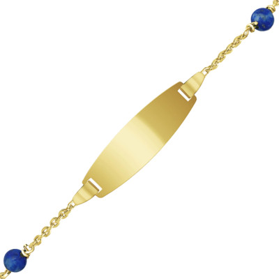 Gourmette Enfant Plaque Tonneau Lapis-Lazuli & Or Jaune 375, 14 à 16cm - Bambins