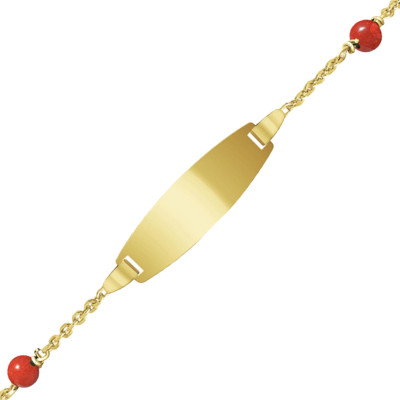 Gourmette Enfant Plaque Tonneau Coraux Rouges & Or Jaune 375, 12 à 14 cm & 14 à 16 cm - Bambins